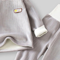 Boys Gray Long Sleeve Fleece T-Shirt With Wide Waist Pants Set Sets   