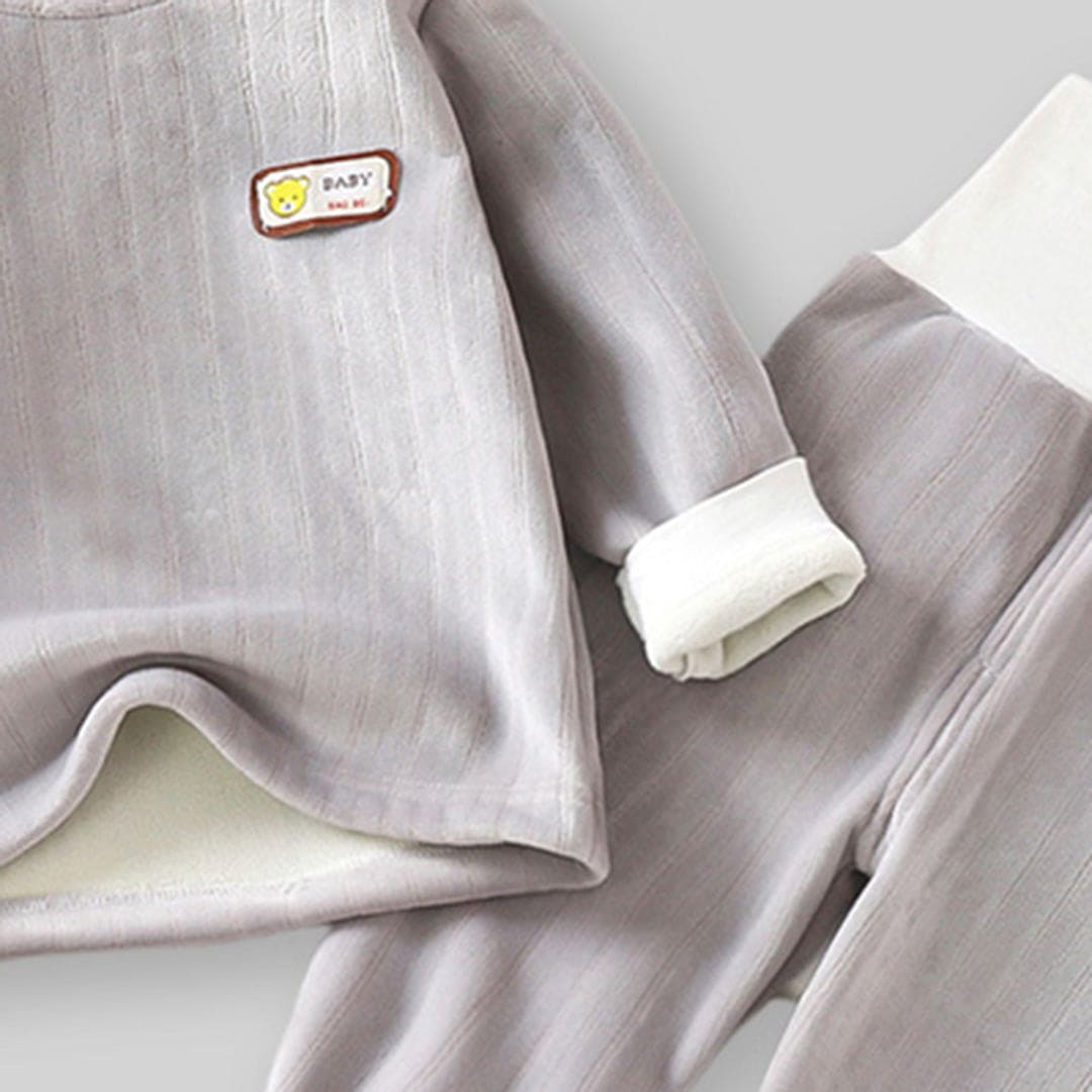Boys Gray Long Sleeve Fleece T-Shirt With Wide Waist Pants Set Sets   