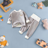 Boys Gray Long Sleeve Fleece T-Shirt With Wide Waist Pants Set