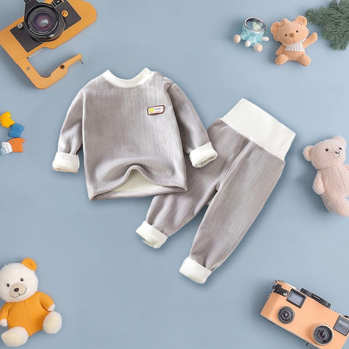 Boys Gray Long Sleeve Fleece T-Shirt With Wide Waist Pants Set Sets Gray 1-2 Y 