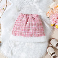 Girls Pink Texture Crop Length Jacket With Skirt & Hat Set Sets   