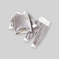 Boys Gray Long Sleeve Fleece T-Shirt With Wide Waist Pants Set Sets   