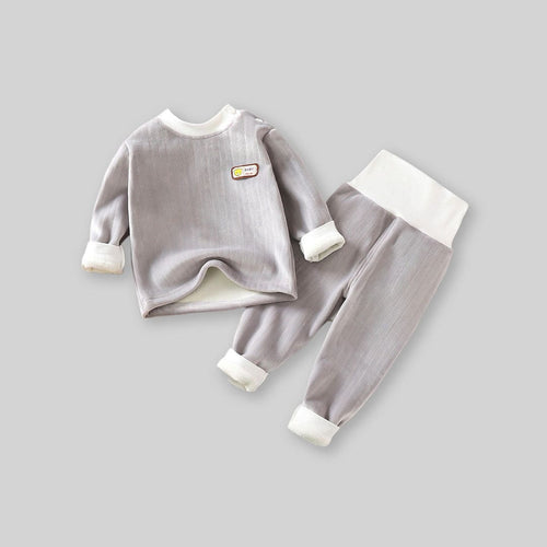 Boys Gray Long Sleeve Fleece T-Shirt With Wide Waist Pants Set Sets   