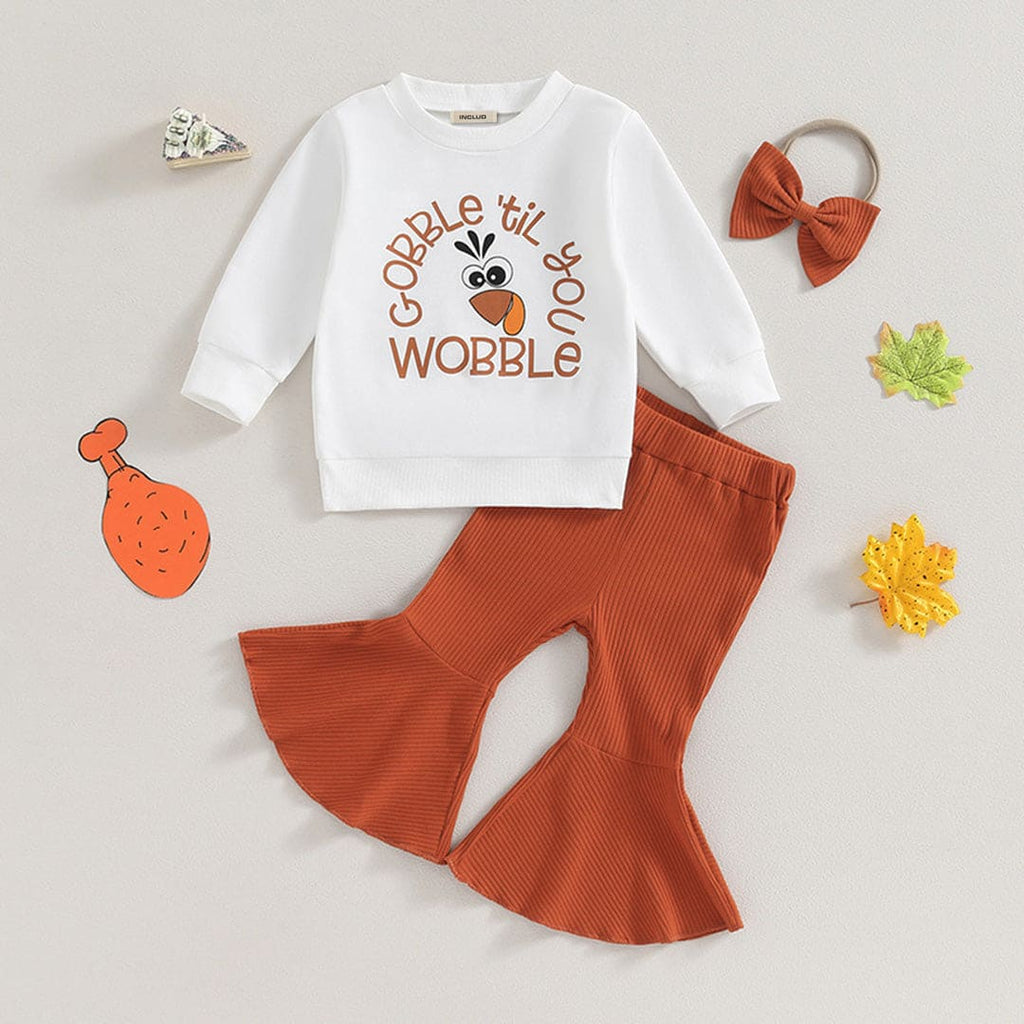 Girls White Long Sleeve Printed Sweatshirt With Flared Pants Set Sets White 1-2 Y 