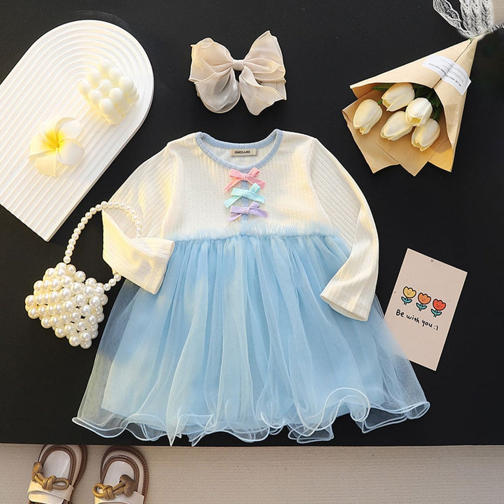 Girls White Full Sleeves Fit & Flare Casual Dress Party Dresses White 1-2 Y 