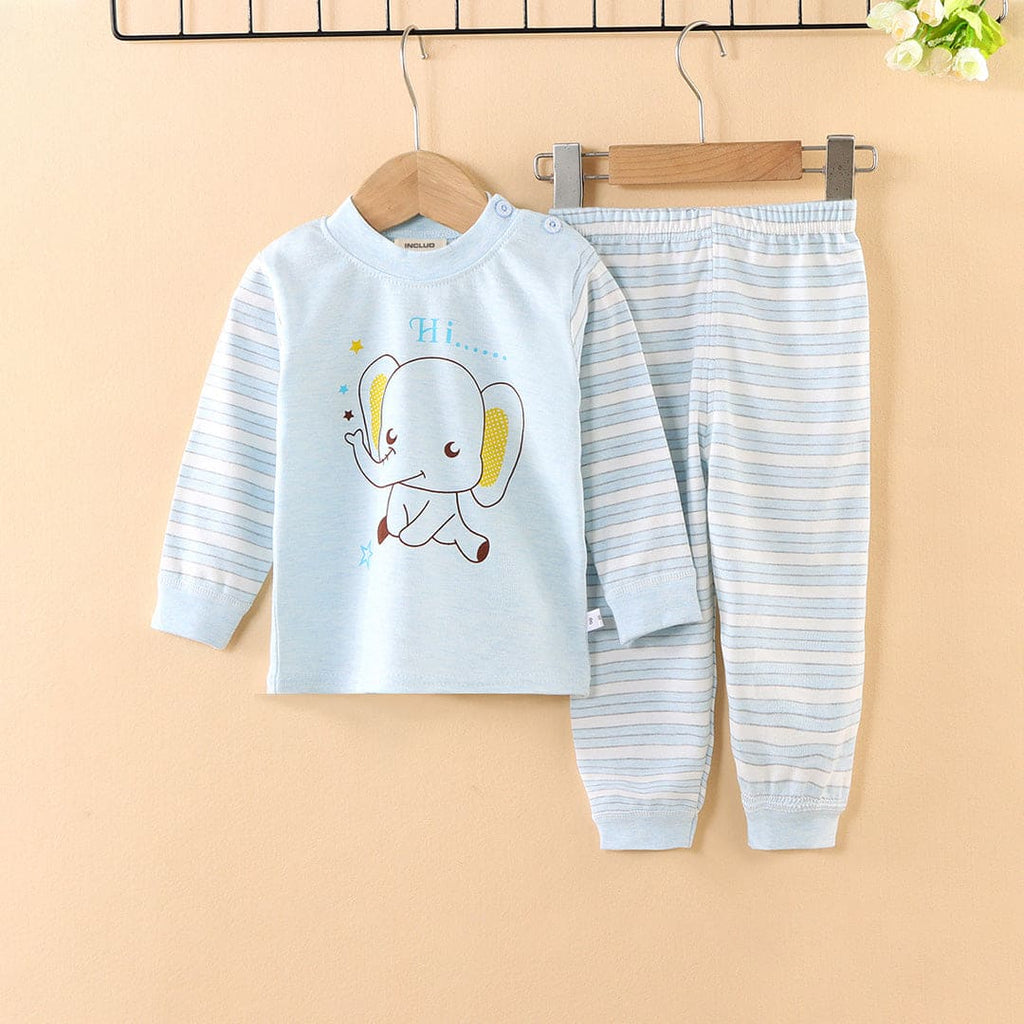 Girls Light Blue Long Sleeve Graphic T-Shirt With Striped Pants Set Sets Light Blue 1-2 Y 