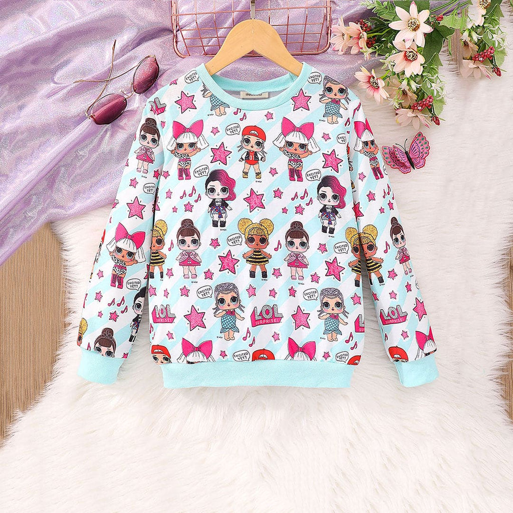 Girls Blue Cartoon Character Printed Sweatshirt Sweatshirts & Hoodies Blue 2-3 Y 