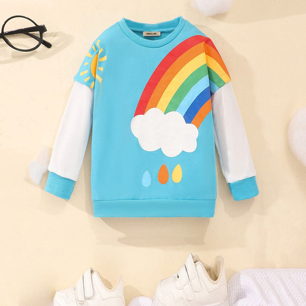 Girls Blue Rainbow Print Long Sleeve Sweatshirt Sweatshirts & Hoodies Blue 3-4 Y 