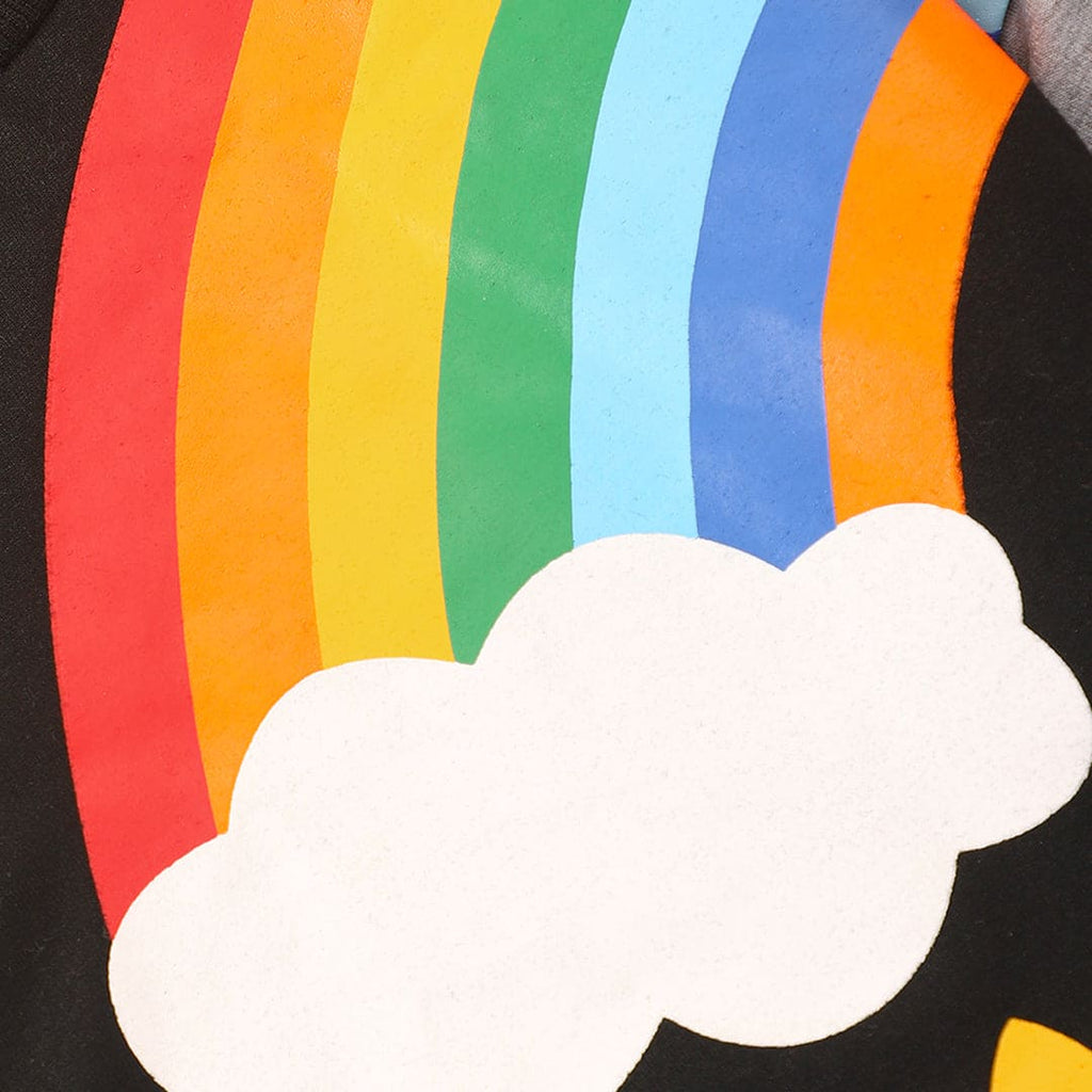 Girls Black Long Sleeve Rainbow Print Sweatshirt Sweatshirts & Hoodies   