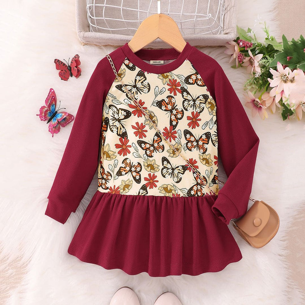 Girls Red Long Sleeve Butterfly Printed Sweatshirt Sweatshirts & Hoodies Red 3-4 Y 