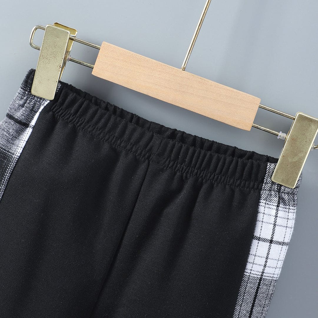 Boys White-Black Flannel Shacket with Trackpants Set Sets   