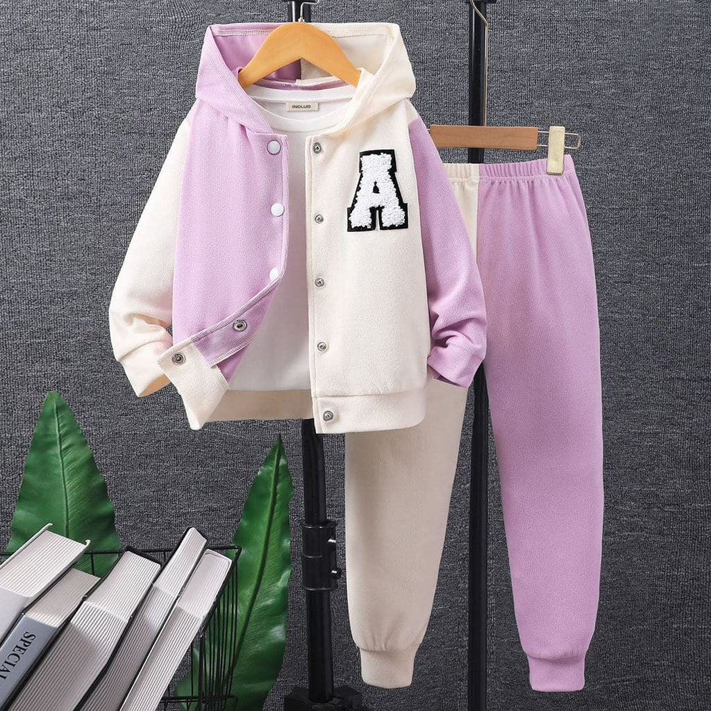 Girls Mauve Hooded Jacket with Trackpants Set Sets Purple 3-4 Y 