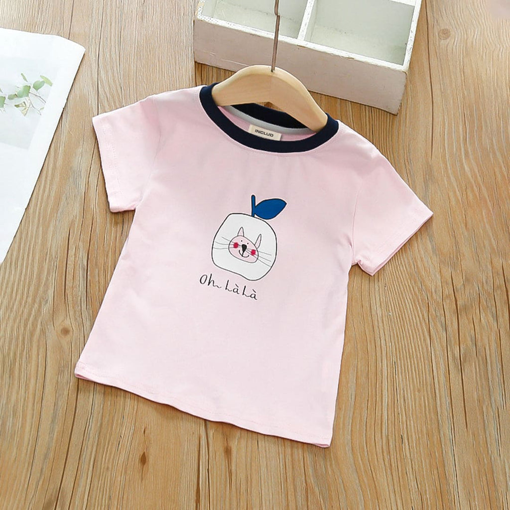 Girls Light Pink Graphic Print Short Sleeves T-shirt Tshirts Light Pink 1-2 Y 