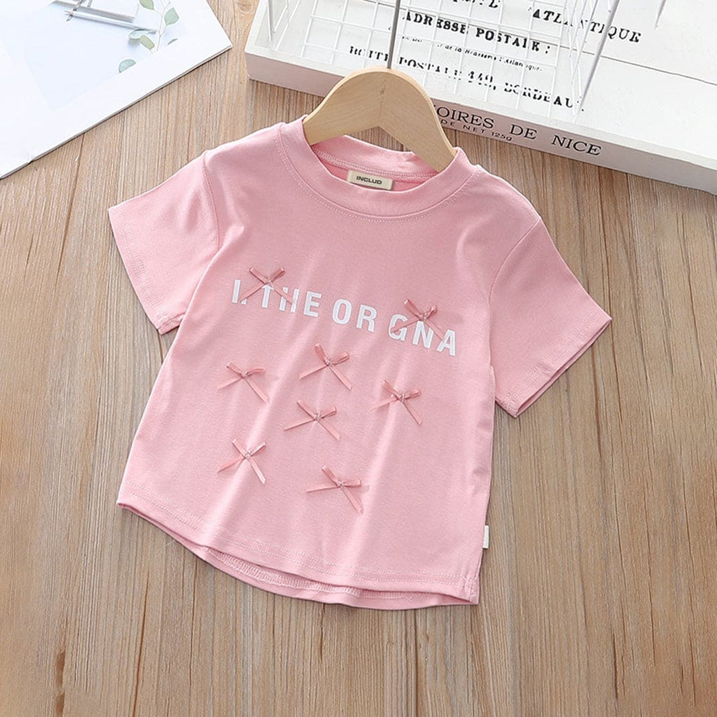 Girls Pink Printed Shorts Sleeves Casual Top Tops Pink 1-2 Y 