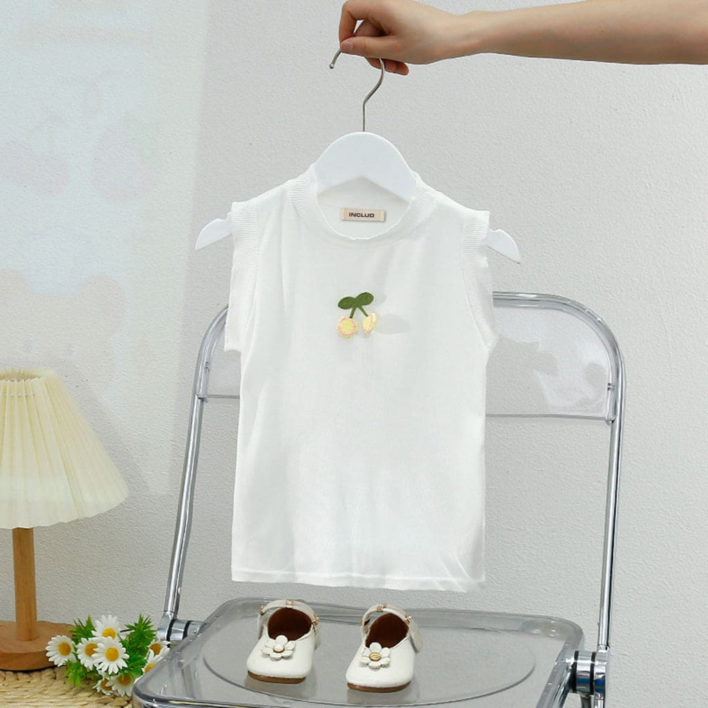 Girls White Ribbed Casual Top Tops White 1-2 Y 