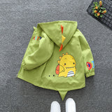 Boys Green Dinosaur Printed Hooded Long Sleeve Jacket