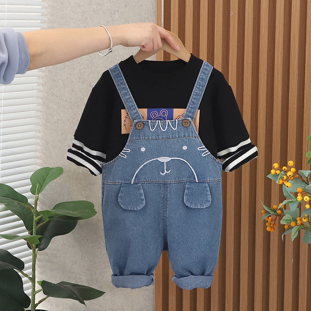 Boys Black Ribbed Full Sleeve T-shirt with Dungaree Set Sets Black 1-2 Y 