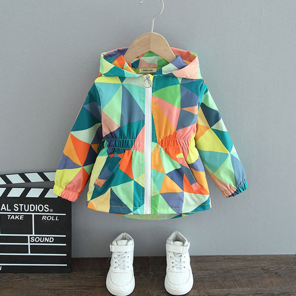 Girls Green Hooded Printed Jackets With Butterfly Patch Coats & Jackets Green 1-2 Y 