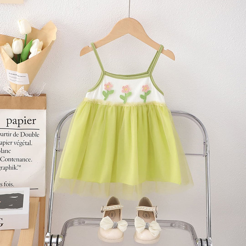 Girls Green Sleeveless Flower Embroidered Princess Dress Casual Dresses Green 1-2 Y 