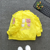 Girls Yellow Cute Cat Embroidered Jacket With Cotton Lining Coats & Jackets   