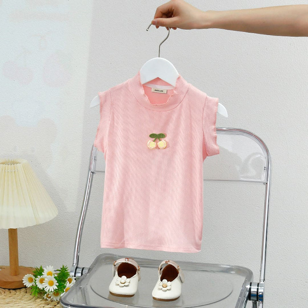 Girls Pink Ribbed Casual Top Tops Pink 1-2 Y 