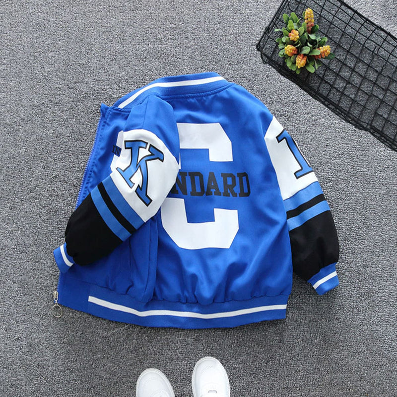 Boys Blue Printed Front Open Sports Jacket Coats & Jackets   