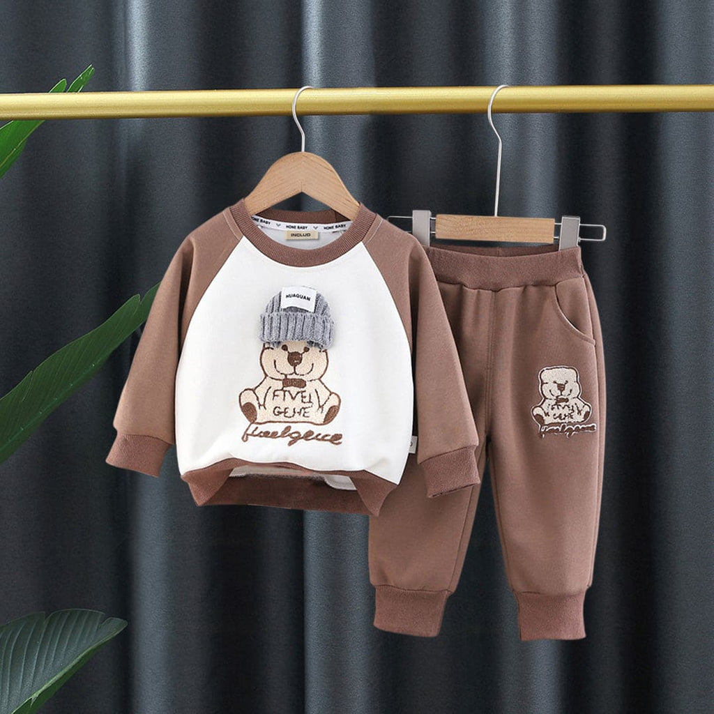 Boys Brown Raglan Sleeves Sweatshirt with Jogger Set Sets Brown 1-2 Y 