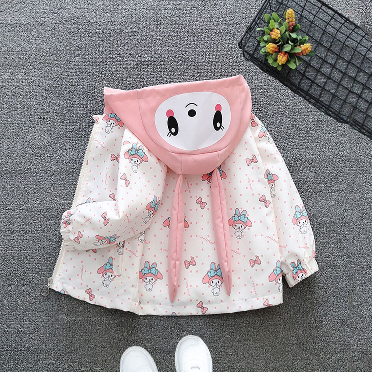 Girls Pink Cute Rabbit Print Hooded Fashion Jacket Coats & Jackets   