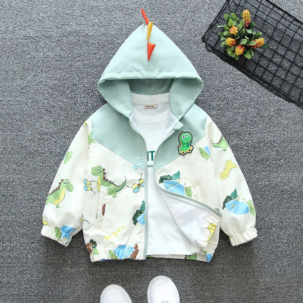 Boys Green Long Sleeve Dinosaur Printed Hooded Jackets Coats & Jackets Green 1-2 Y 