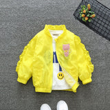 Girls Yellow Cute Cat Embroidered Jacket With Cotton Lining