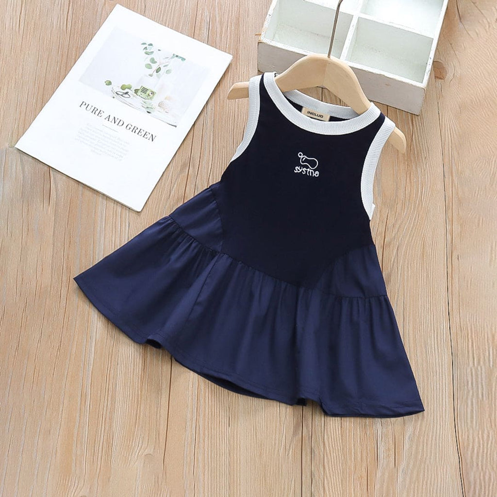 Girls Navy Blue Sleeveless Gathered Casual Dress Casual Dresses Navy 1-2 Y 