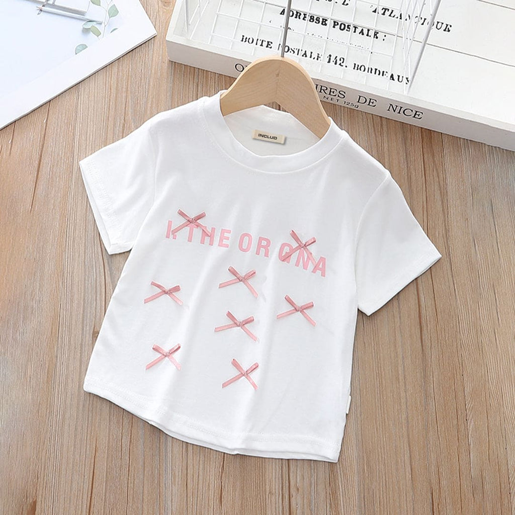 Girls White Printed Shorts Sleeves Casual Top Tops White 1-2 Y 