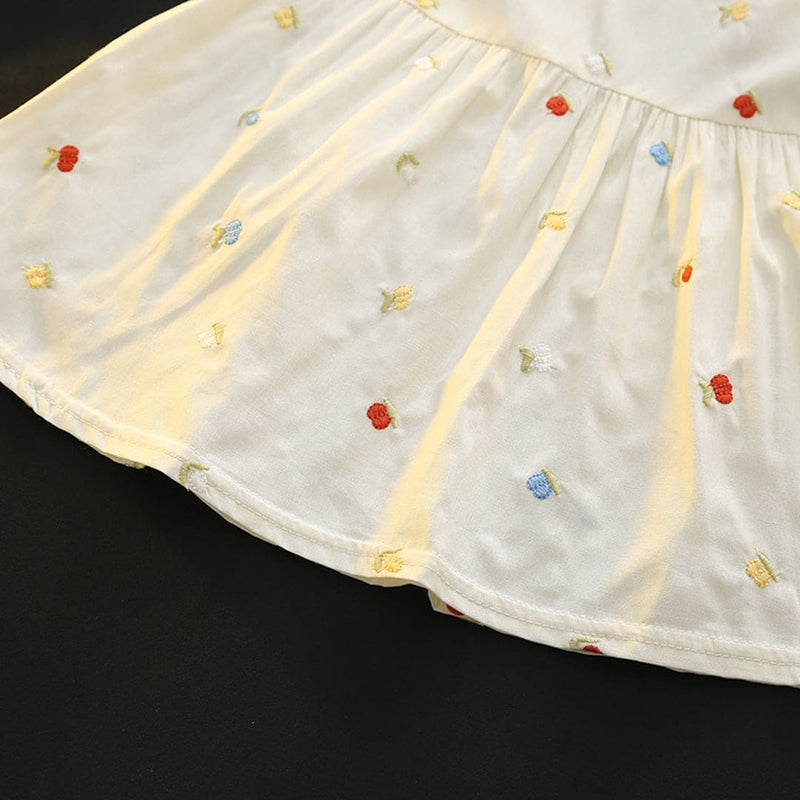 Girls White Lace Collar Flower Embroidered Casual Dress Casual Dresses   