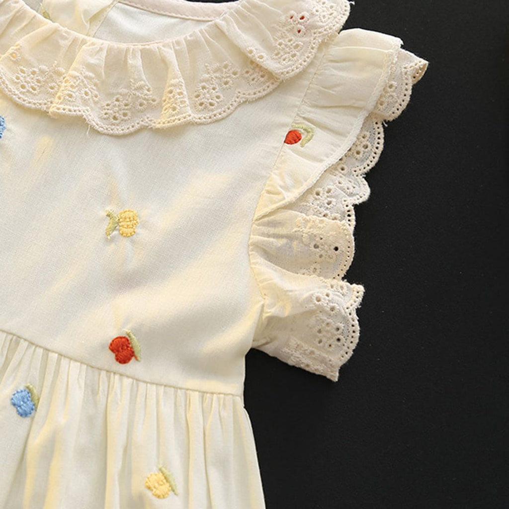 Girls White Lace Collar Flower Embroidered Casual Dress Casual Dresses   