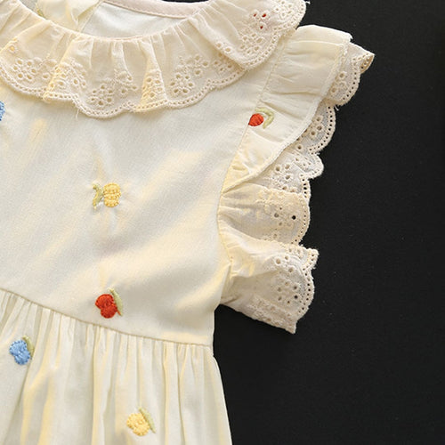 Girls White Lace Collar Flower Embroidered Casual Dress Casual Dresses   