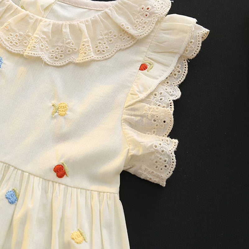 Girls White Lace Collar Flower Embroidered Casual Dress Casual Dresses   