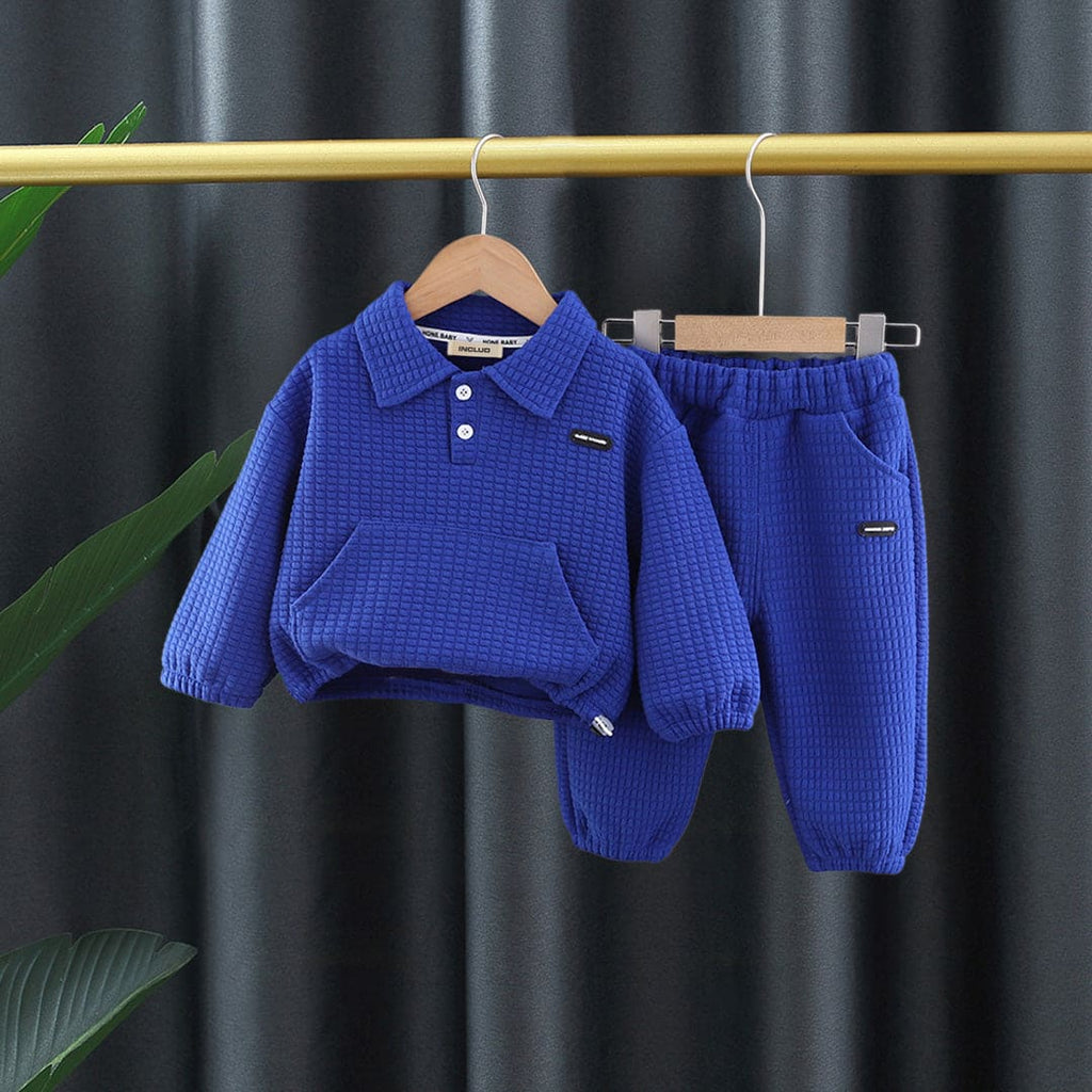 Boys Blue Full Sleeves Polo Neck Sweatshirt with Joggers Set Sets Blue 1-2 Y 