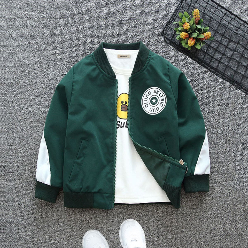 Boys Green Star Applique Front Open Color-blocked Trendy Jacket Coats & Jackets Green 1-2 Y 