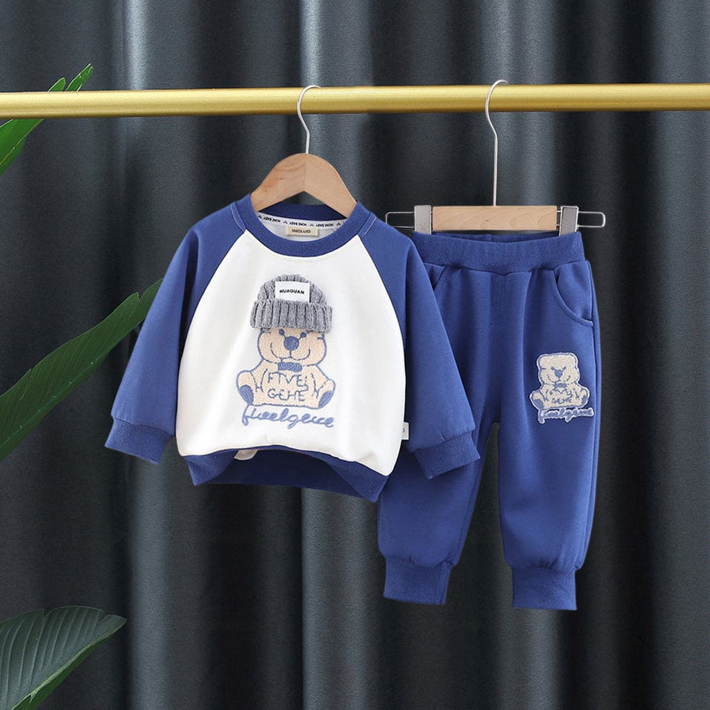 Boys Blue Raglan Sleeves Sweatshirt with Jogger Set Sets Blue 1-2 Y 