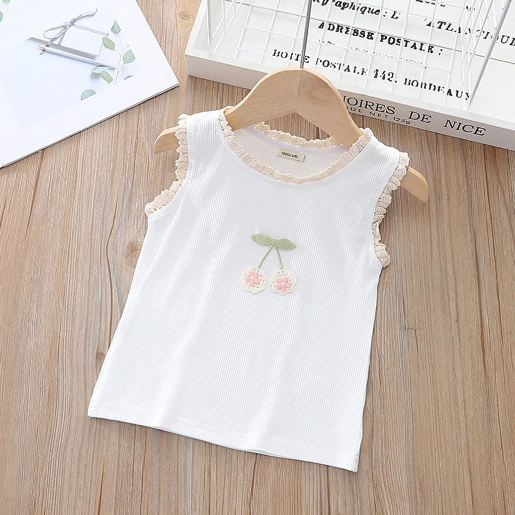 Girls White Cherry Embroidered Sleeveless Top Tops White 1-2 Y 