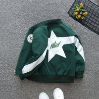 Boys Green Star Applique Front Open Color-blocked Trendy Jacket Coats & Jackets   