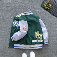 Boys Green Youth Printed Front Open Baseball Jacket With Lining Coats & Jackets   