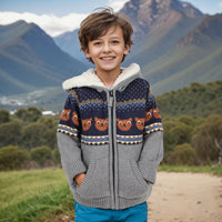 Boys Grey Long Sleeve Jacquard Fur Lined Sweater Sweaters & Cardigans   