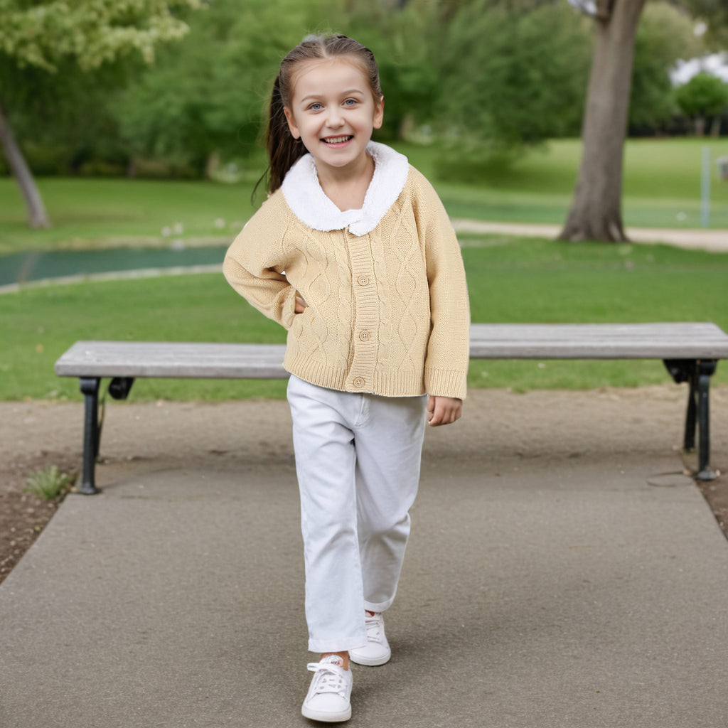 Girls Beige Full Sleeves Cardigan Sweaters & Cardigans Beige 3-6 M 