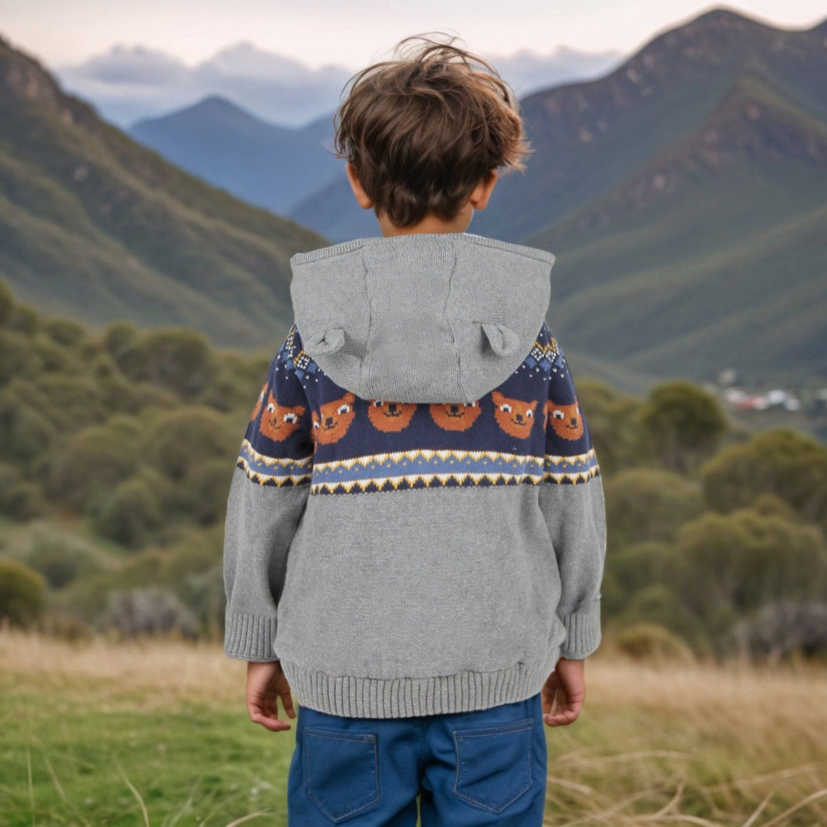 Boys Grey Long Sleeve Jacquard Fur Lined Sweater Sweaters & Cardigans   
