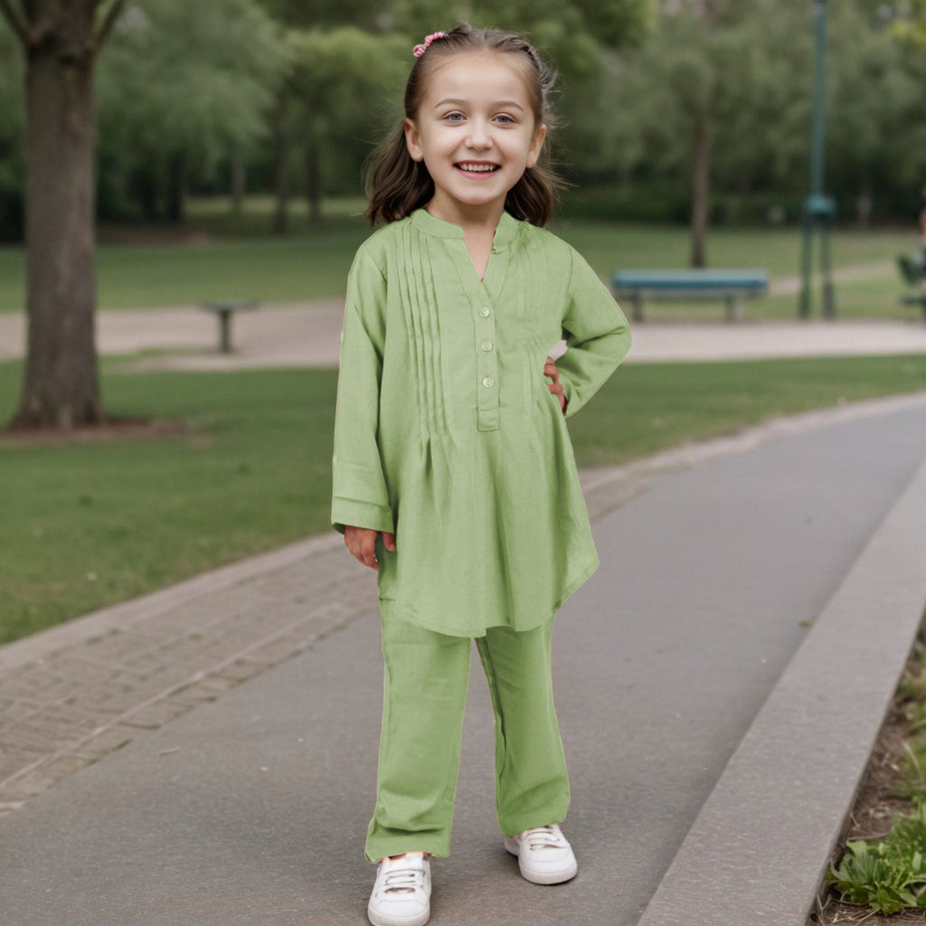 Girls Green Long Sleeve Pintuck Top With Pajamas Set Sets Green 4-5 Y 