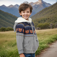 Boys Grey Long Sleeve Jacquard Fur Lined Sweater Sweaters & Cardigans   