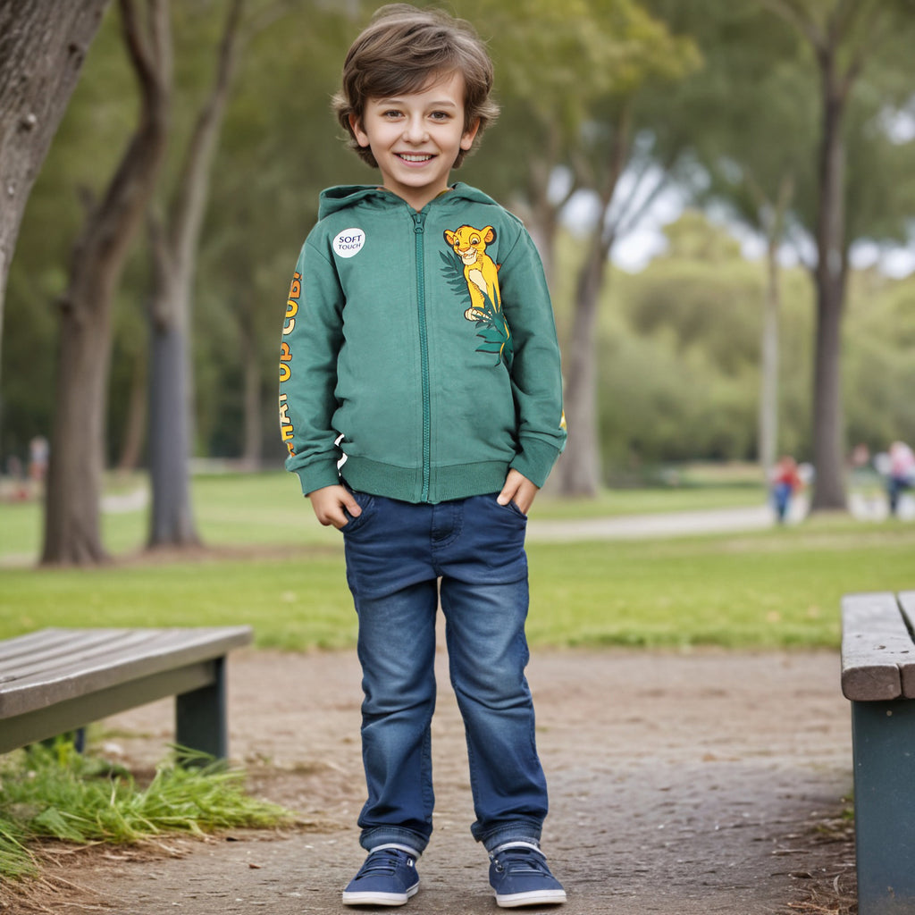 Boys Green Lion Print Hooded Sweatshirt Sweatshirts & Hoodies Green 4-5 Y 