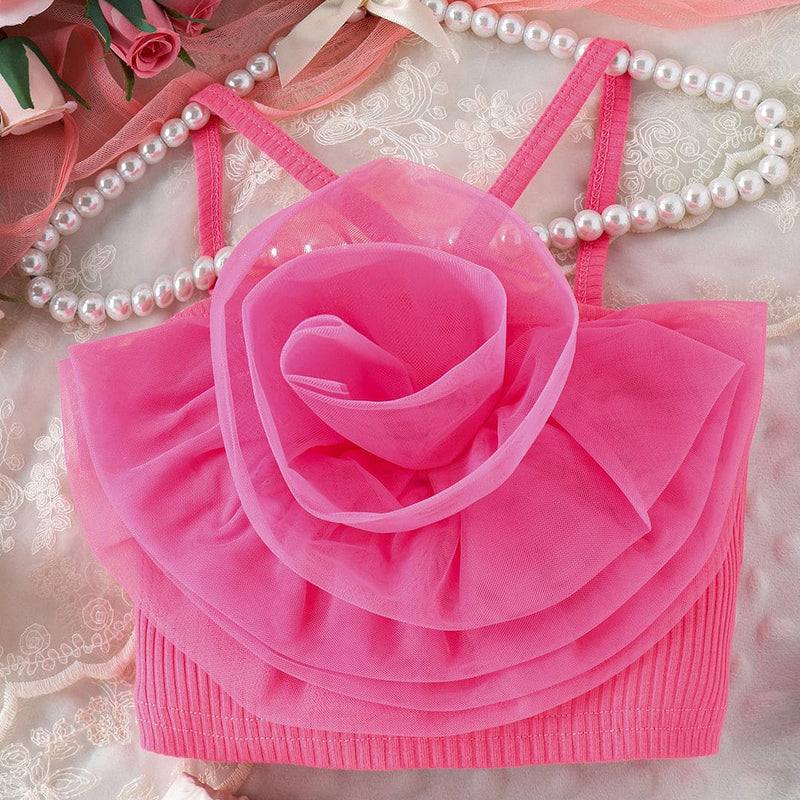 Girls Fuchsia Rose Applique Crossover Top with Shorts Set Sets   