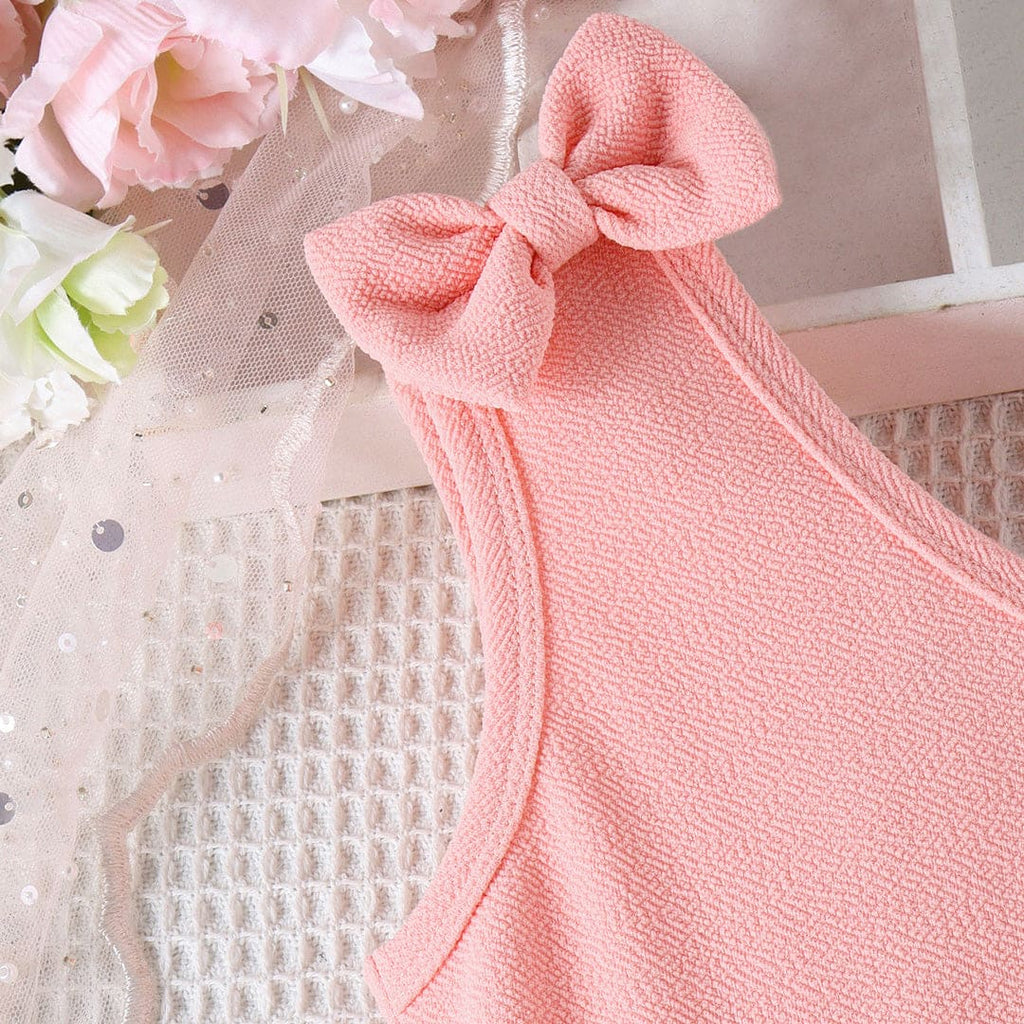 Girls One Shoulder Fit & Flare Dress With Bow Casual Dresses   